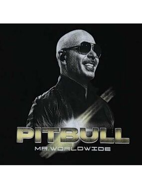 Pitbull "Mr. Worldwide" Graphic Tee - Black with Gold Print Size M